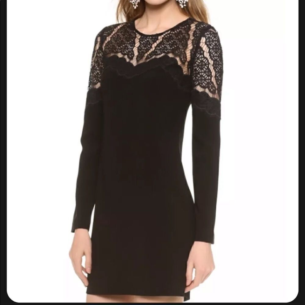 LIKE NEW Diane Von Furstenberg Dahlia Black Lace Dress Long Sleeve *EXCELLENT*